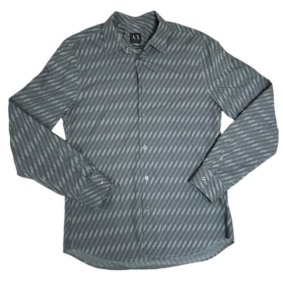 Armani Exchange Men’s Shirt Long Sleeve Button Down Striped Gray Medium - Picture 1 of 14